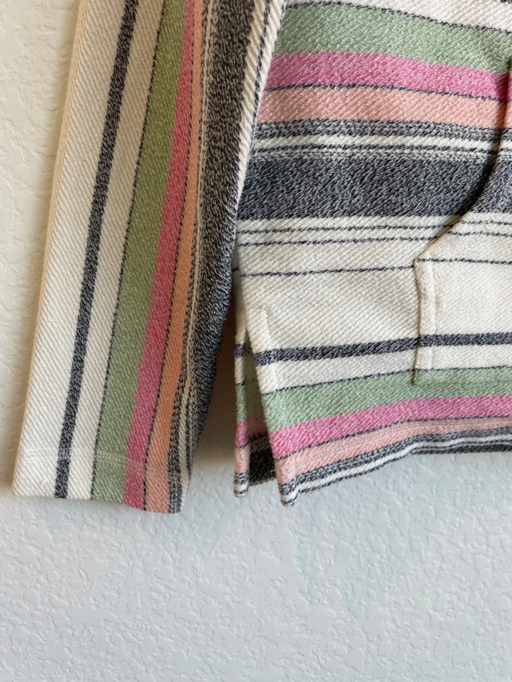 O'Neill Cream Striped Pullover with Pink and Green Accents